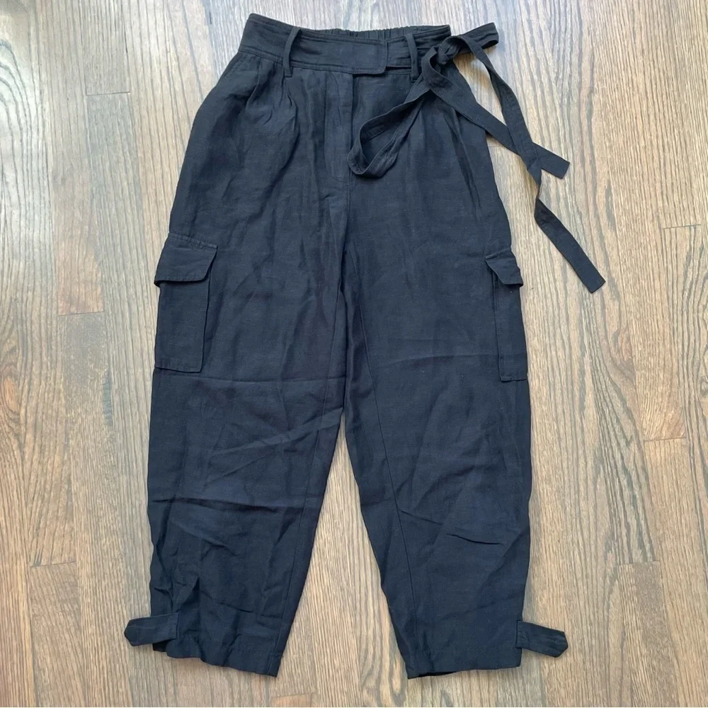 Aritzia Wilfred Kafka Belted Linen Cargo Pants High Rise Cropped